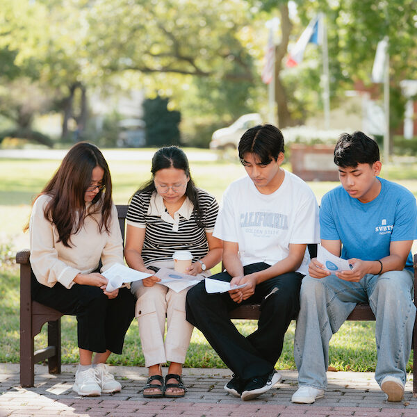 Trustees, faculty, and students gather to prayer during the 2024 Prayer Walk.